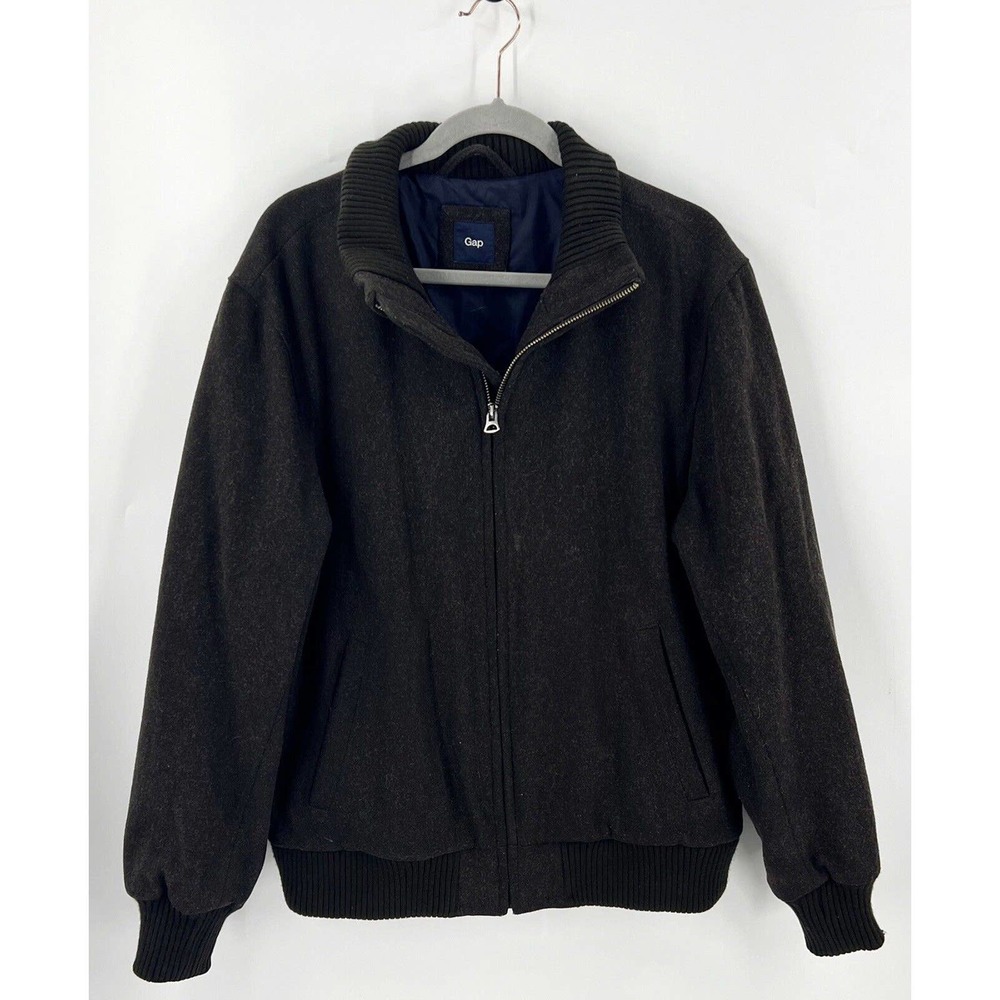 Gap Mens Coat Size Large Brown Wool Blend Full Zip Jacket